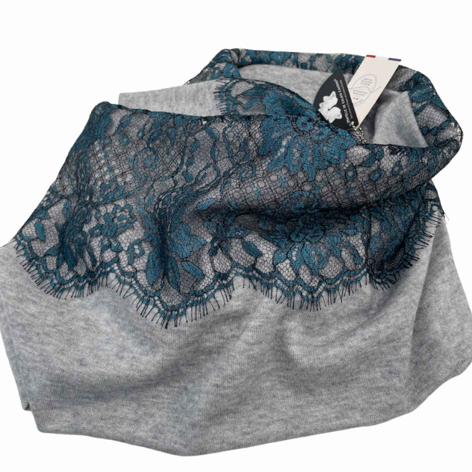 Snood dentelle Calais-Caudry gris/bleu - Valencroix