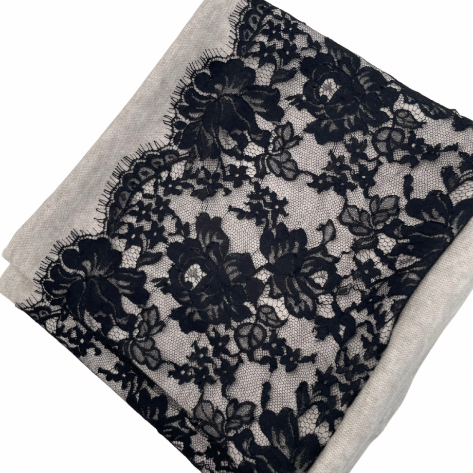 Snood dentelle Calais-Caudry gris chiné/noir - Valencroix