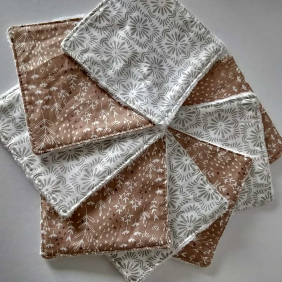 Lingettes lavables - 8 grandes lingettes "rose/gris"