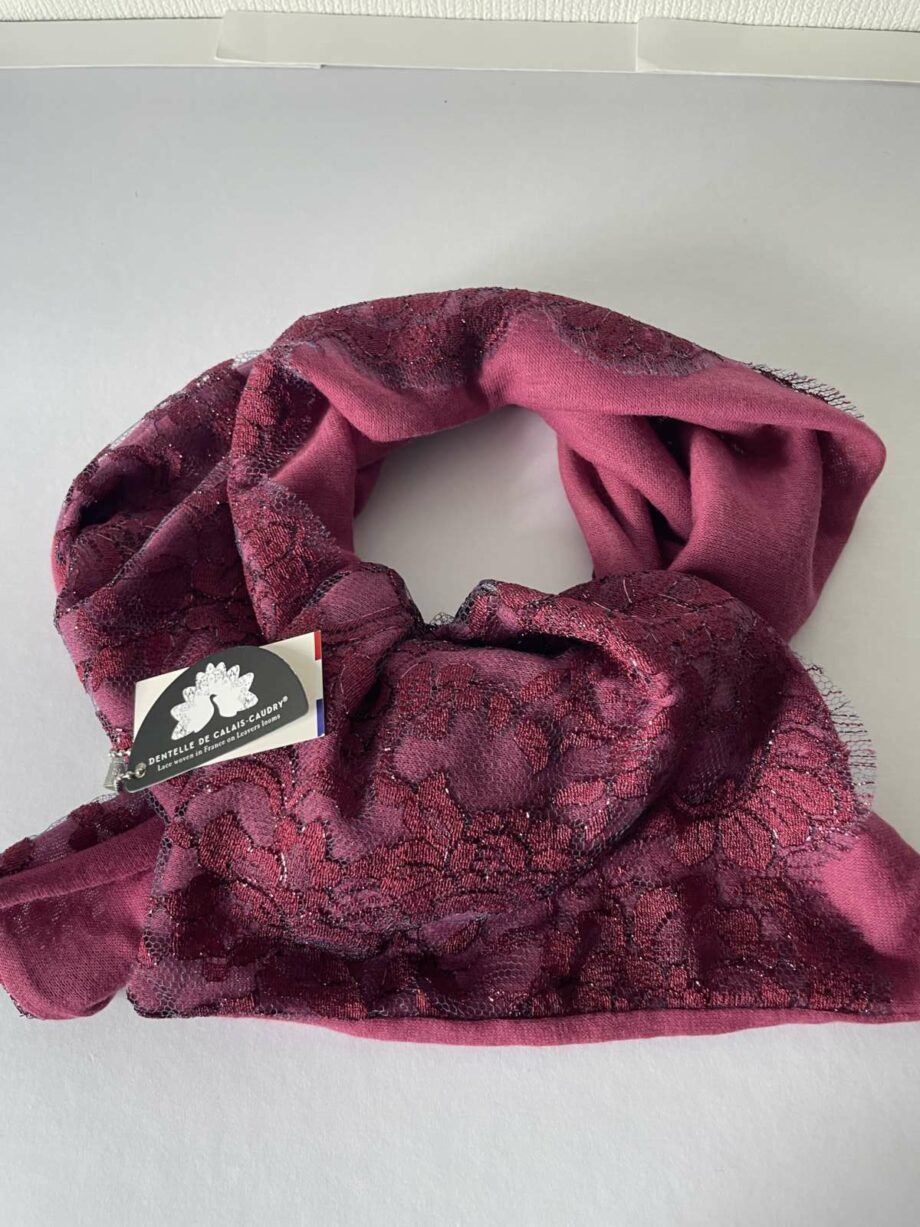 Écharpe en laine et dentelle de Calais-Caudry® - framboise/bordeaux