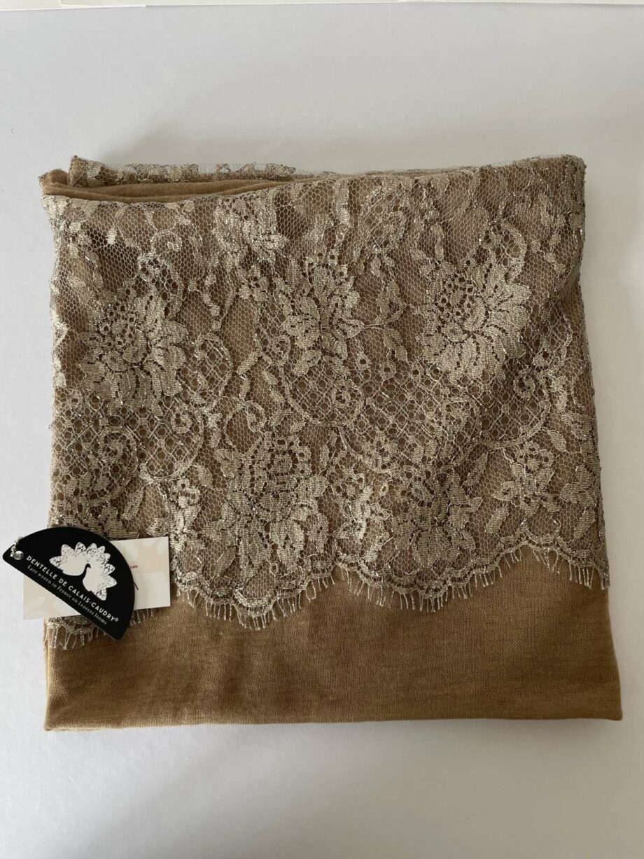 Écharpe en laine et dentelle de Calais-Caudry® - café/ecru