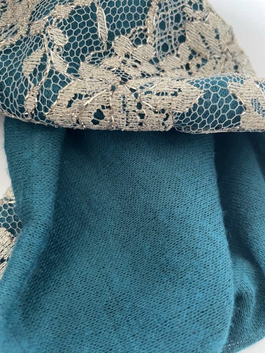Écharpe en laine et dentelle de Calais-Caudry® - émeraude/or