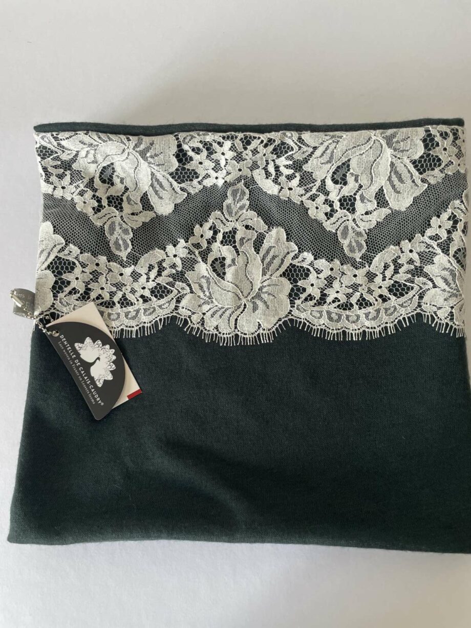 Écharpe en laine et dentelle de Calais-Caudry® - café/écru