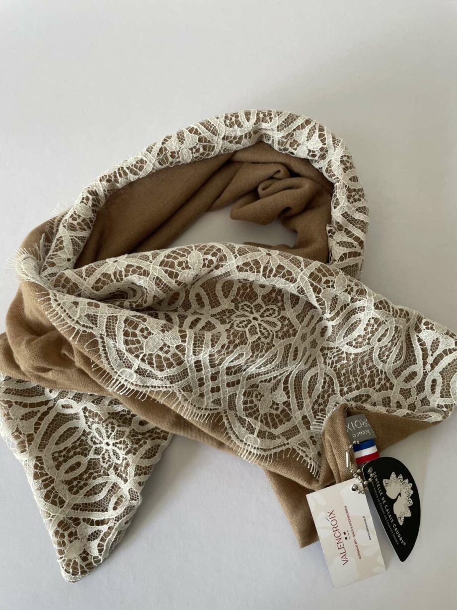 Écharpe en laine et dentelle de Calais-Caudry® - beige/écru