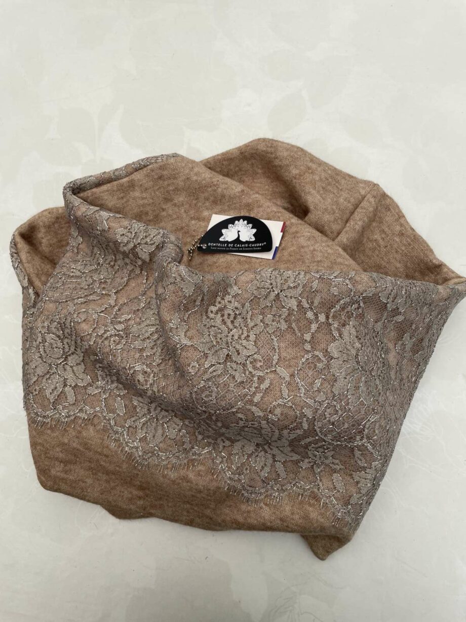 Snood dentelle Calais-Caudry beige noisette/doré - Valencroix