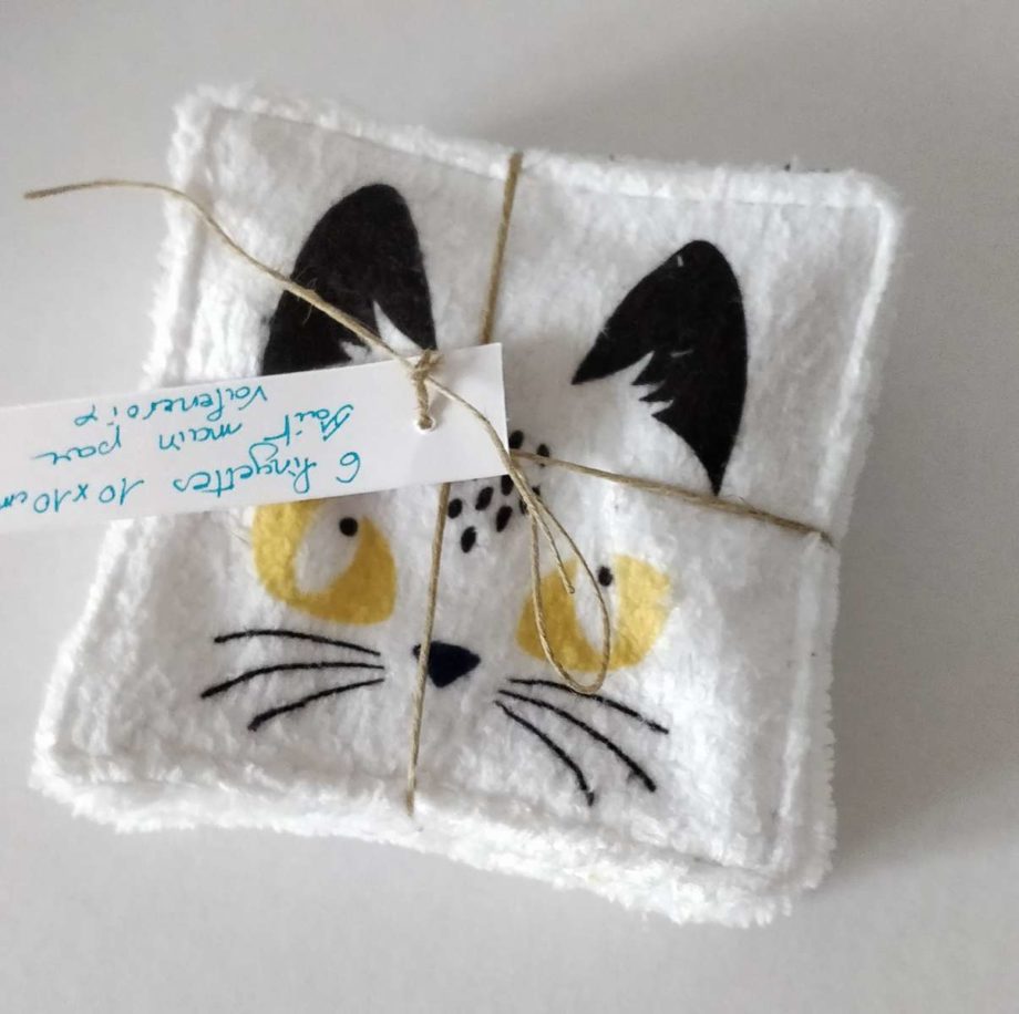 Lingettes lavables motif chat - Lot 1