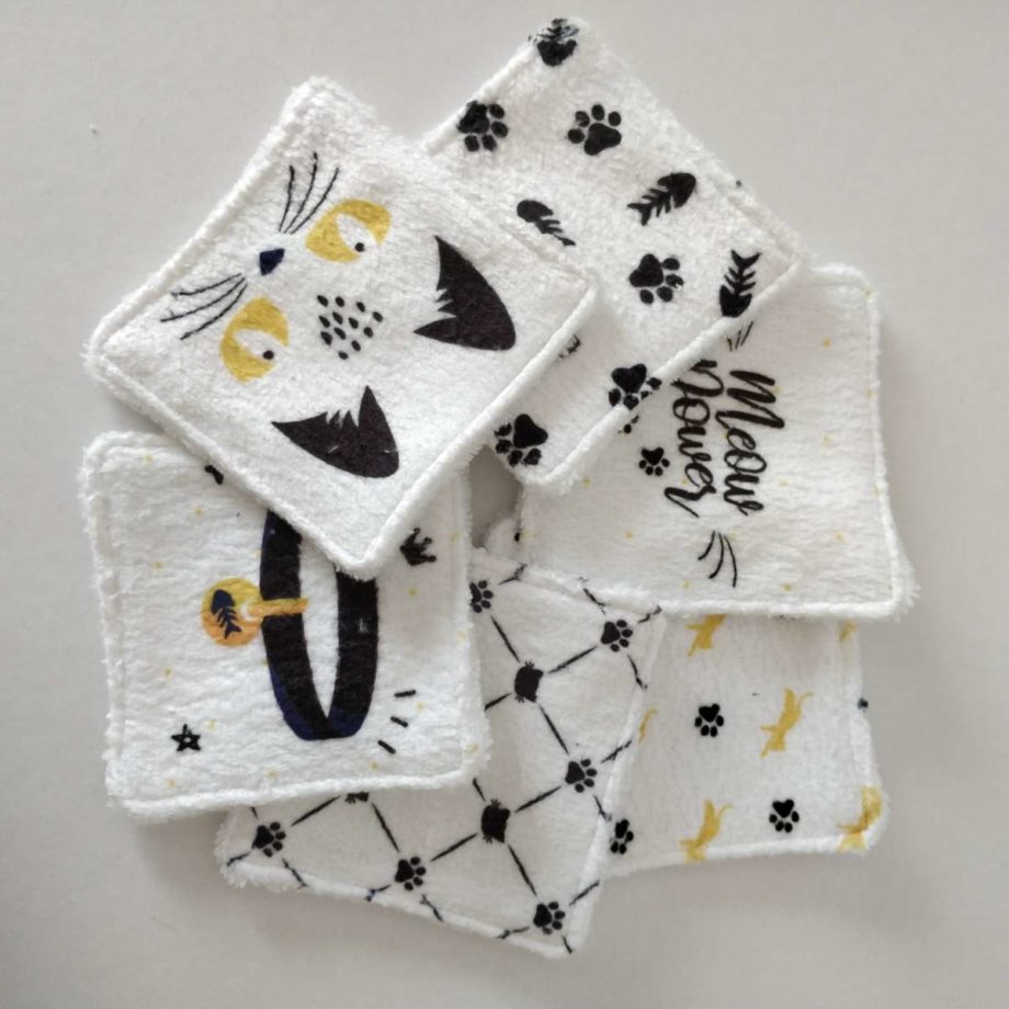 Lingettes lavables motif chat - Lot 1