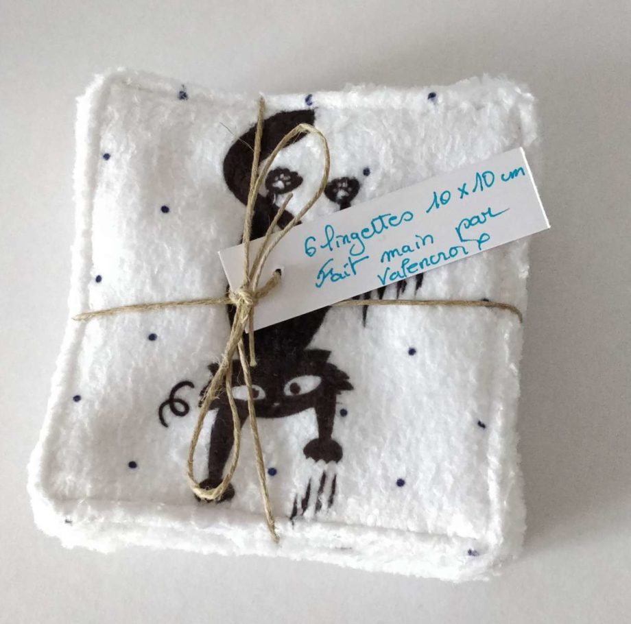 Lingettes lavables motif chat - Lot 2