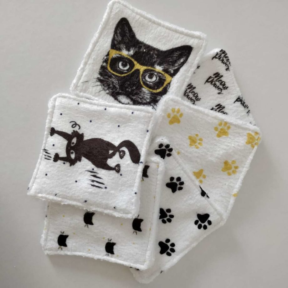 Lingettes lavables motif chat - Lot 2