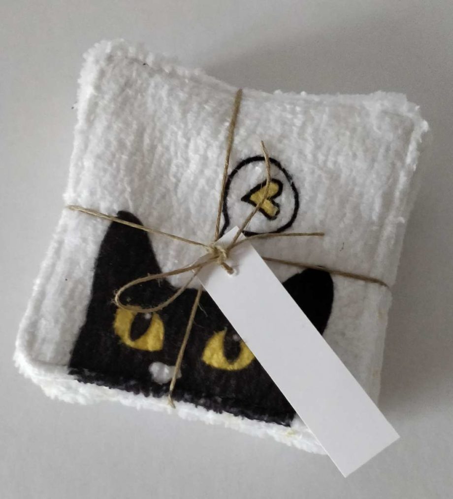 Lingettes lavables motif chat - Lot 4