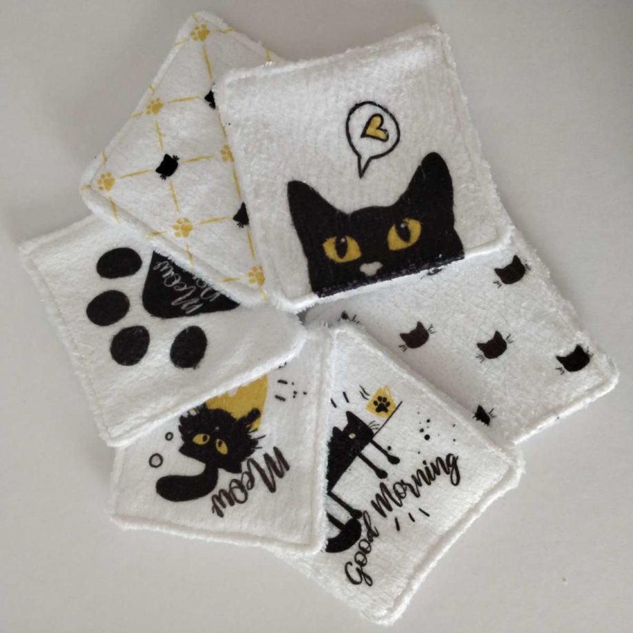 Lingettes lavables motif chat - Lot 4