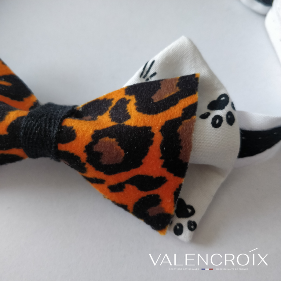 Nœud papillon adulte imprimé chat - cuir léopard orange