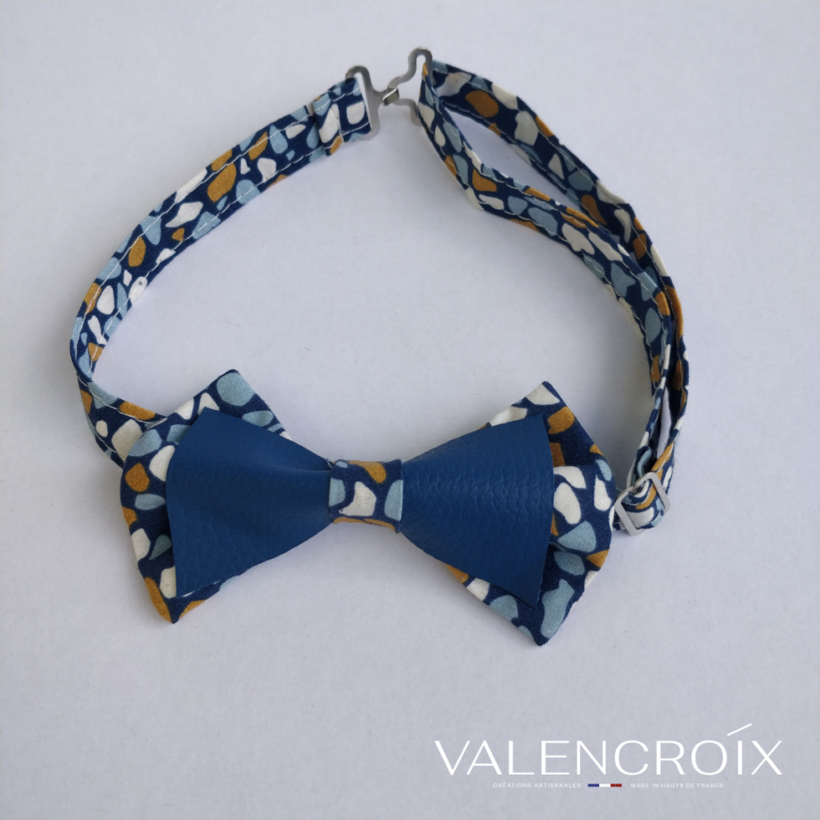 Nœud papillon adulte imprimé - cuir bleu