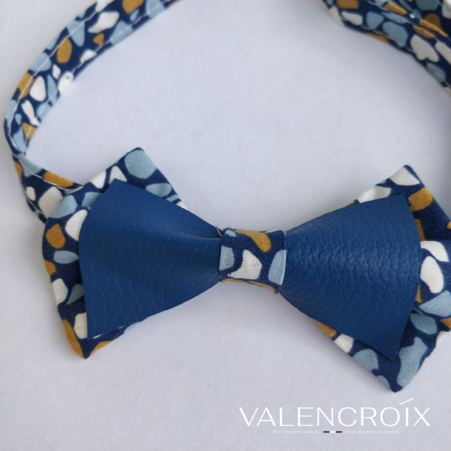 Nœud papillon adulte imprimé - cuir bleu