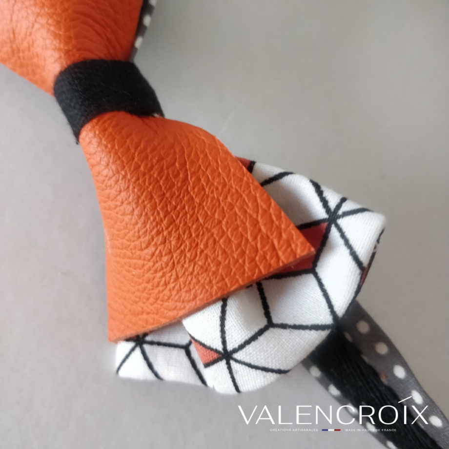 Nœud papillon adulte imprimé géométrique - cuir orange