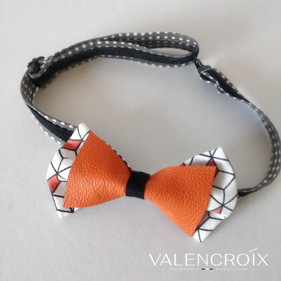 Nœud papillon adulte imprimé géométrique - cuir orange