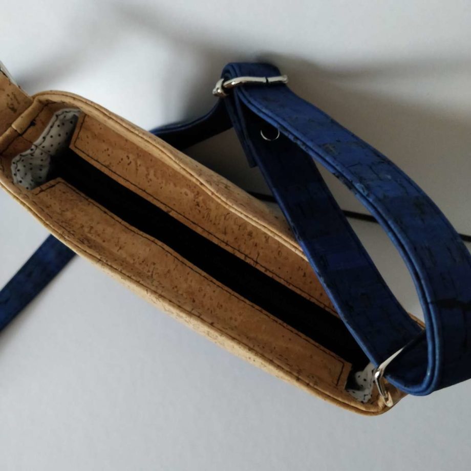 Sac bandoulière en liège - naturel et bleu