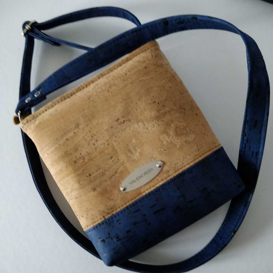 Sac bandoulière en liège - naturel et bleu