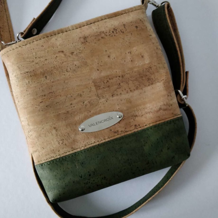 Sac bandoulière en liège - naturel et vert