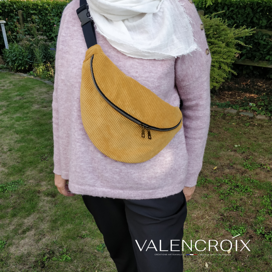 Sac banane velours côtelé ocre jaune