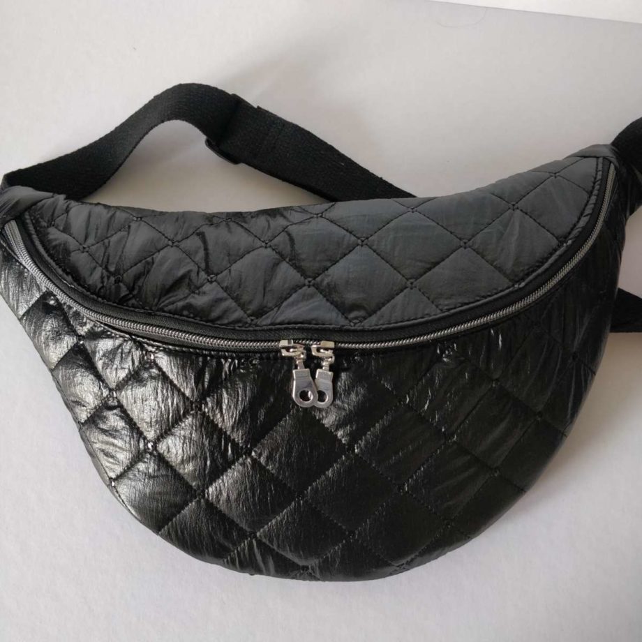 Sac banane XL doudoune noir pailleté