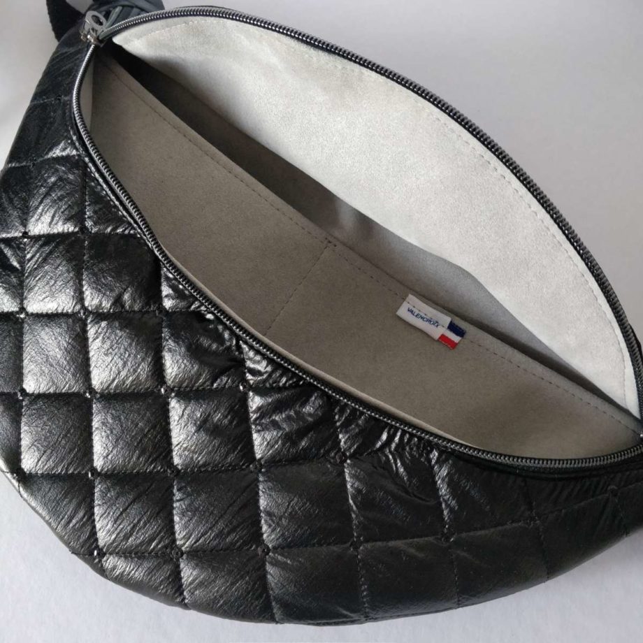 Sac banane XL doudoune noir pailleté
