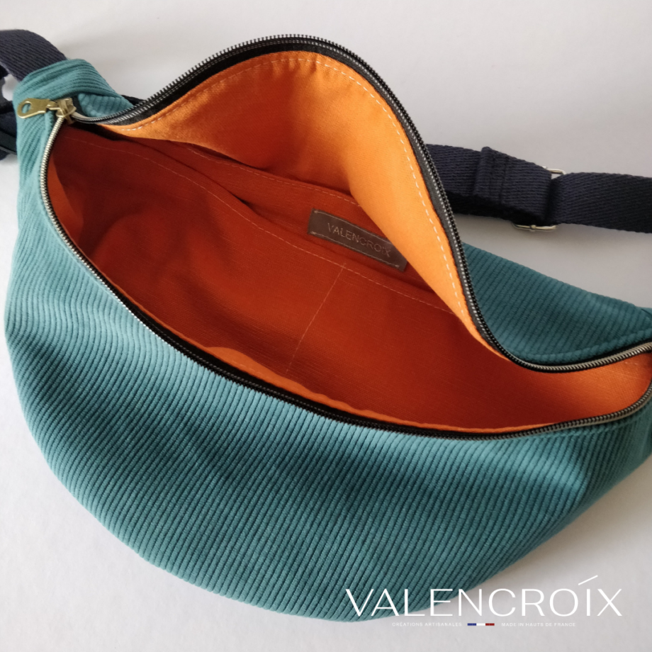 Sac banane velours côtelé bleu canard