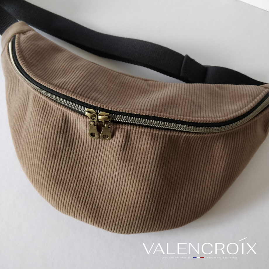 Sac banane velours côtelé taupe