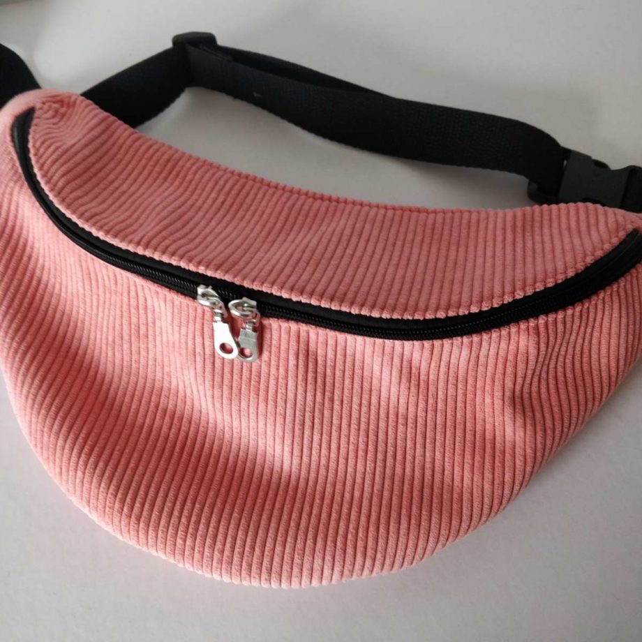 Sac banane XL velours côtelé rose