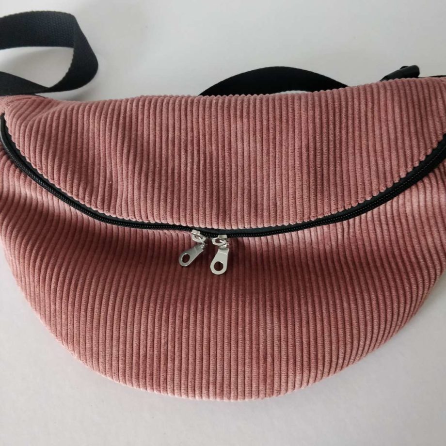 Sac banane XL velours côtelé vieux rose
