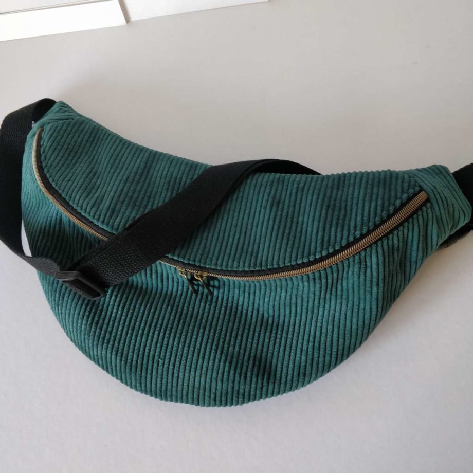 Sac banane XL velours côtelé bleu-vert