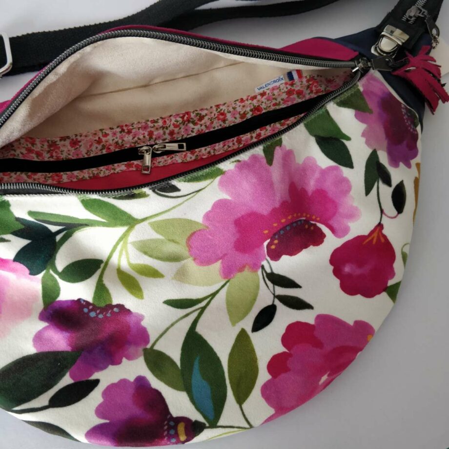 Sac banane XXL tissu designer Clarke & Clarke- rose - Valencroix