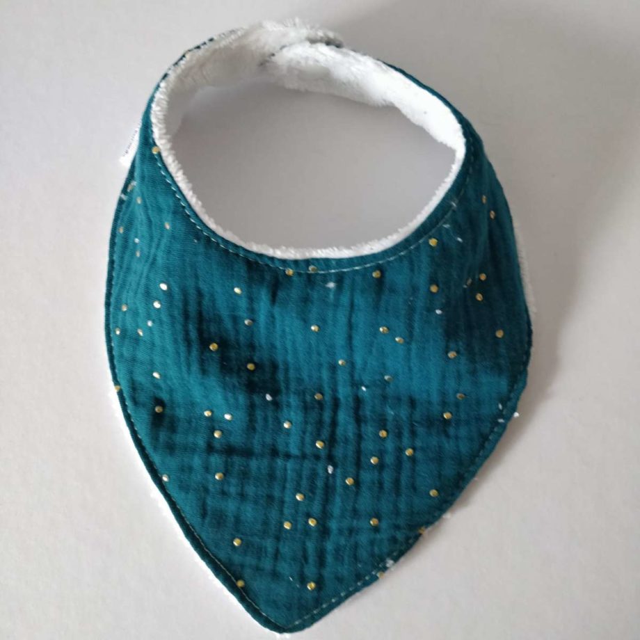 Bavoir bandana - double gaze bleu canard