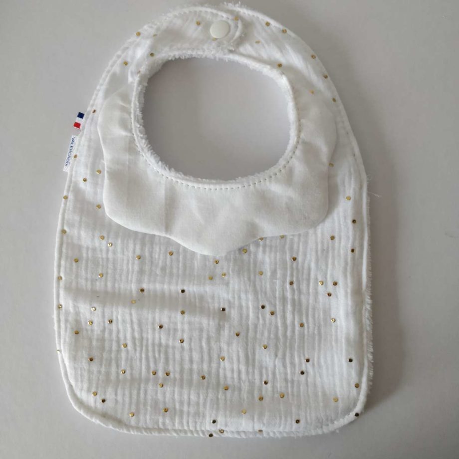 Bavoir avec collerette - double gaze blanc