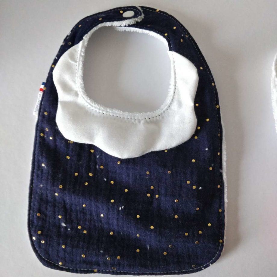 Bavoir avec collerette - double gaze marine