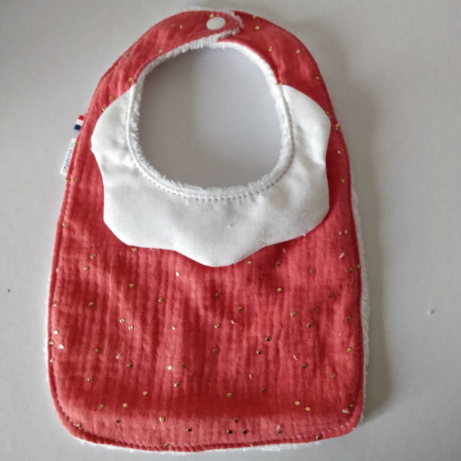 Bavoir avec collerette - double gaze rose