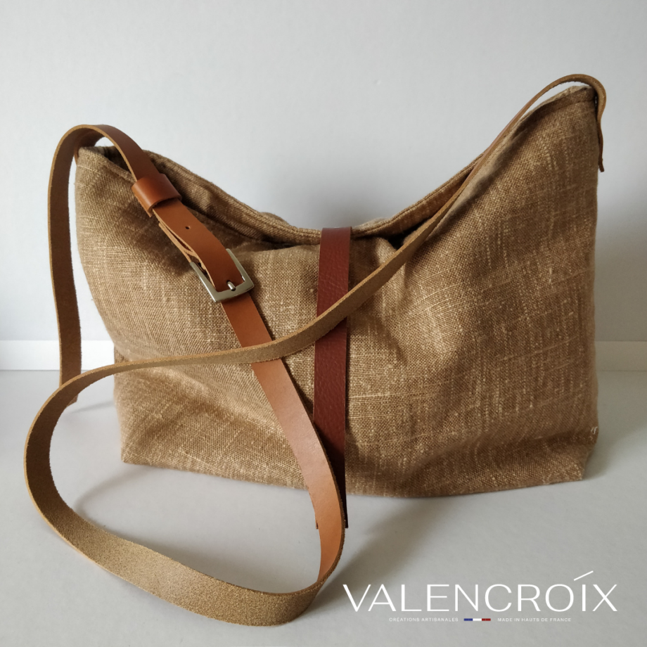 Sac cabas lin et cuir