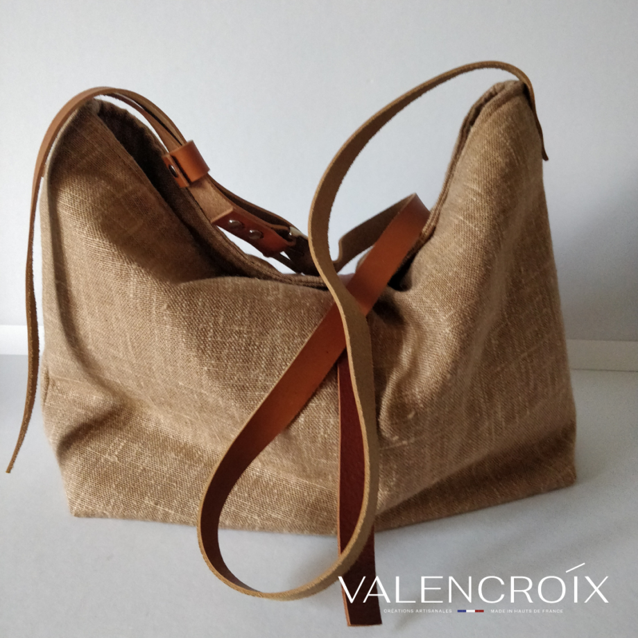 Sac cabas lin et cuir