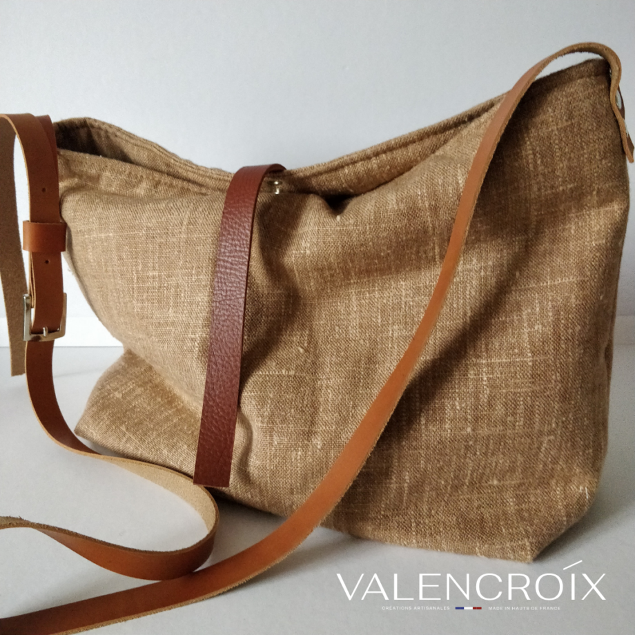 Sac cabas lin et cuir