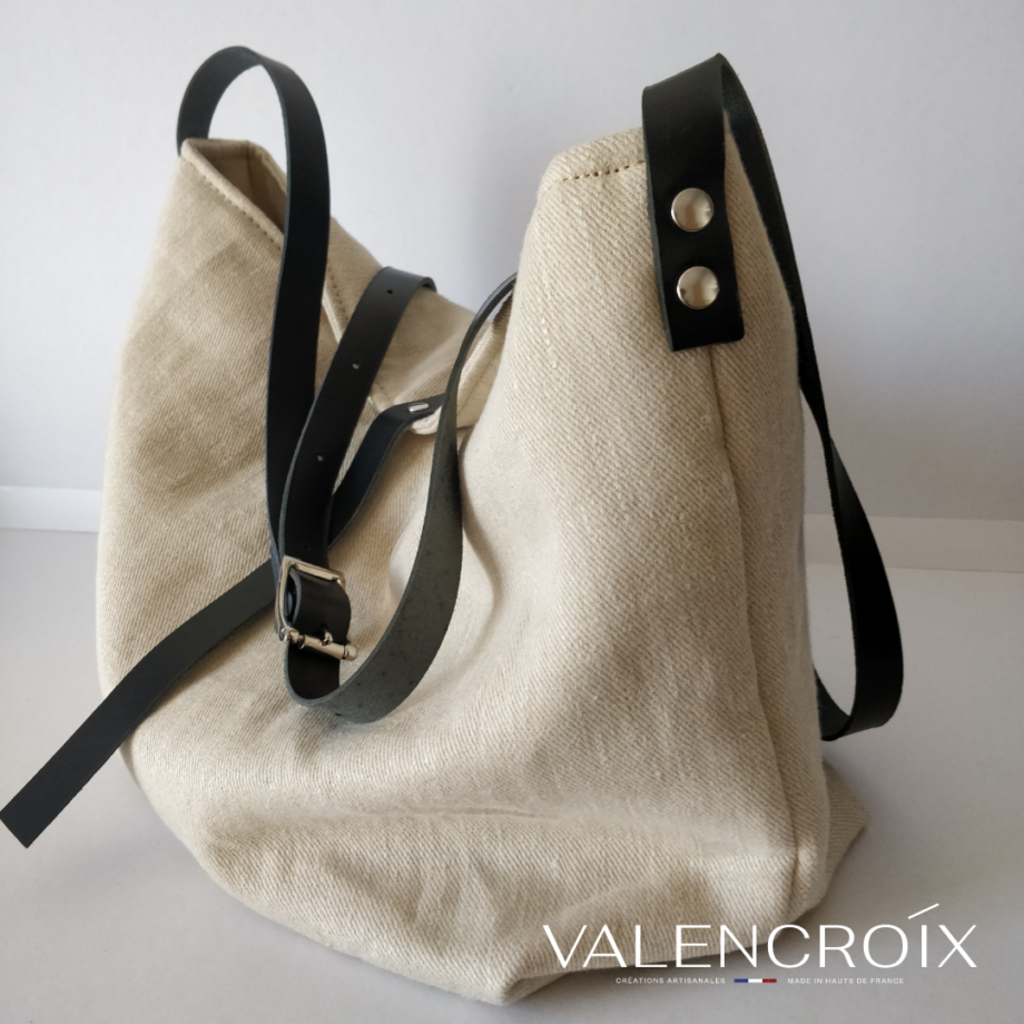Sac cabas chanvre et cuir - coloris écru