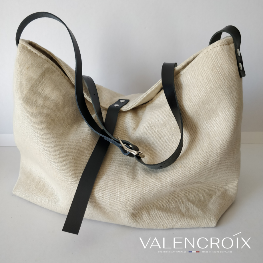 Sac cabas chanvre et cuir - coloris écru