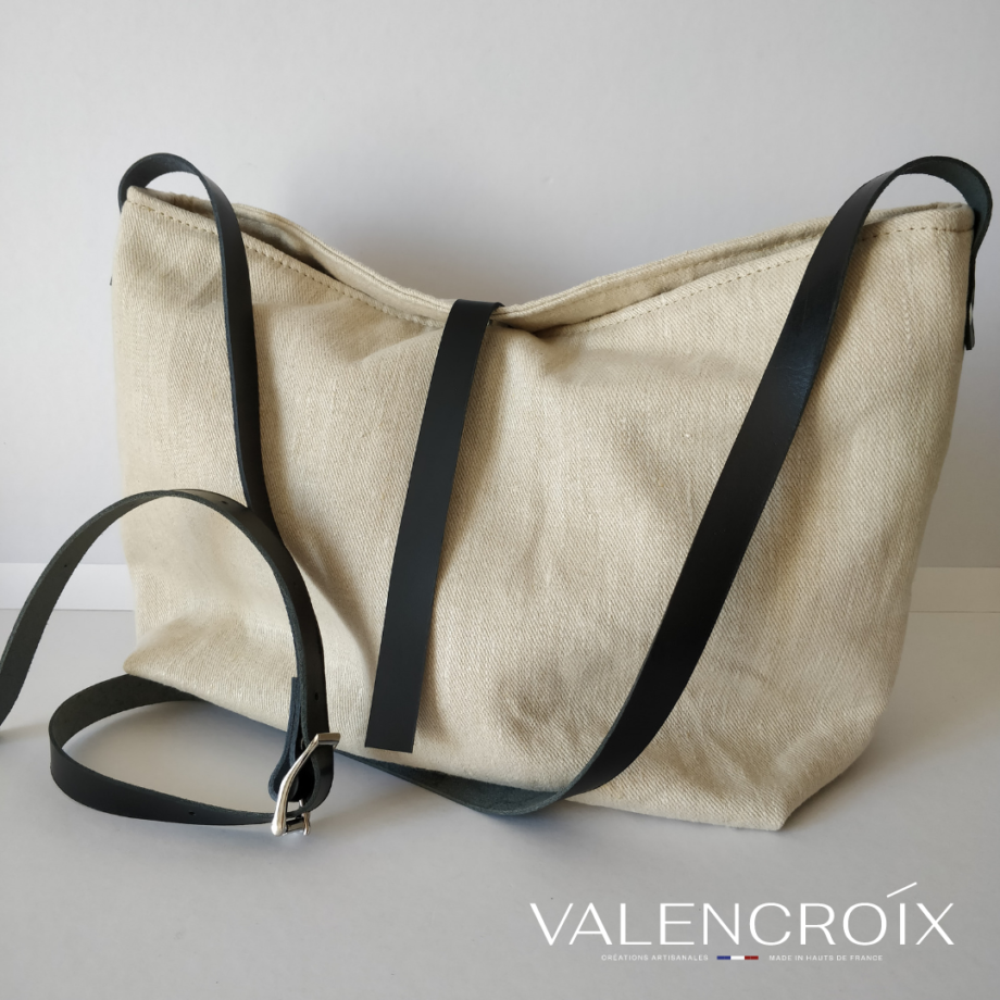 Sac cabas chanvre et cuir - coloris écru