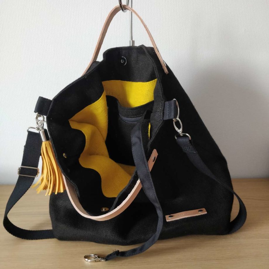 Sac cabas chanvre cuir et jute