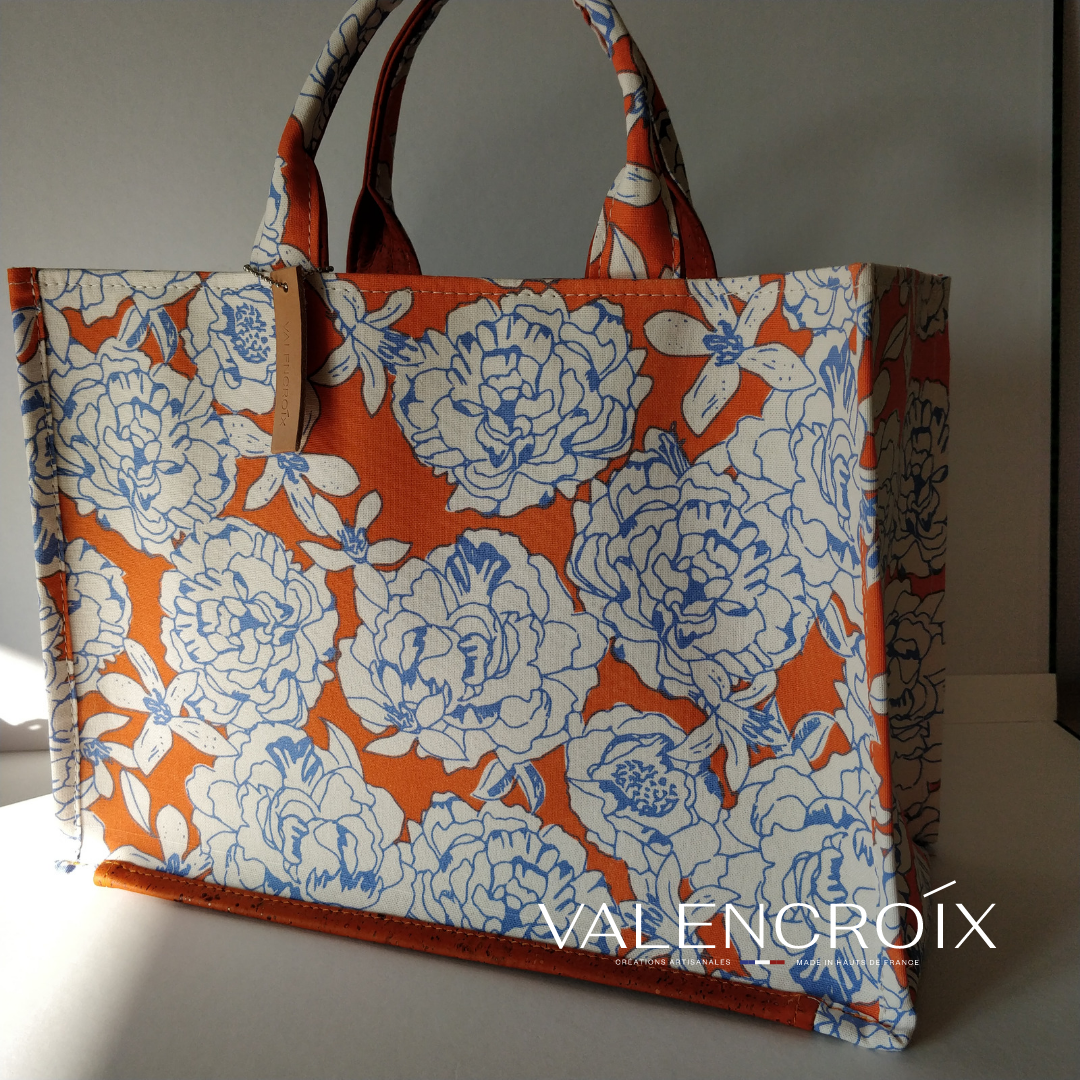 Sac cabas fleuri orange