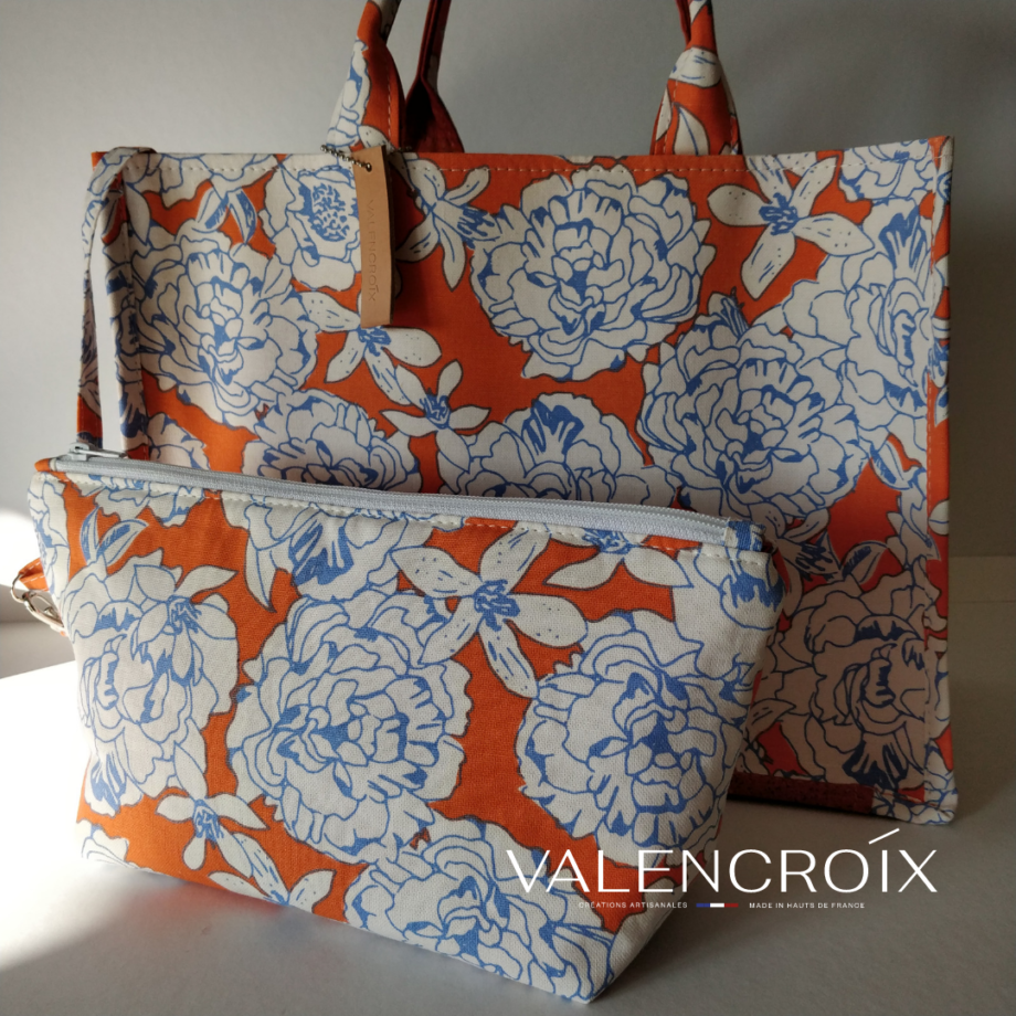Sac cabas fleuri orange