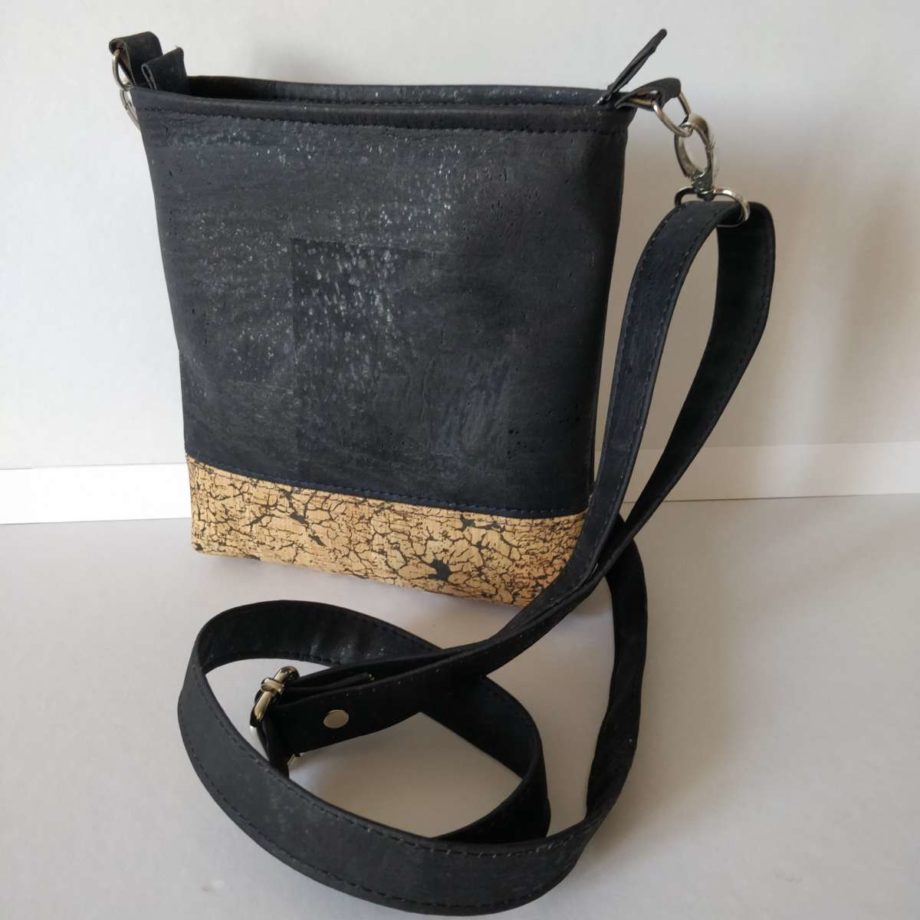 Sac bandoulière en liège - naturel marbré et noir