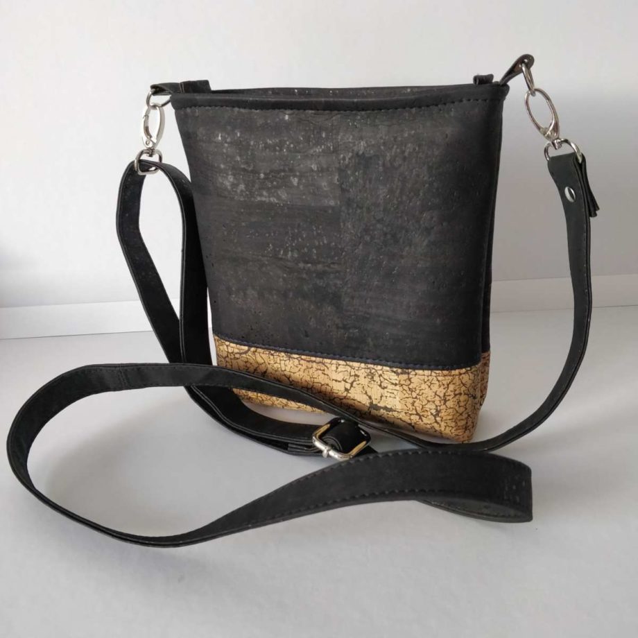 Sac bandoulière en liège - naturel marbré et noir