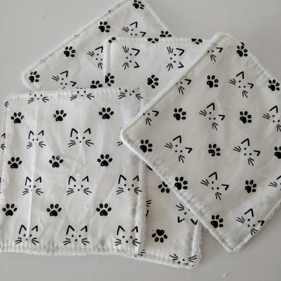 Lingettes lavables -  5 grandes lingettes "chats"