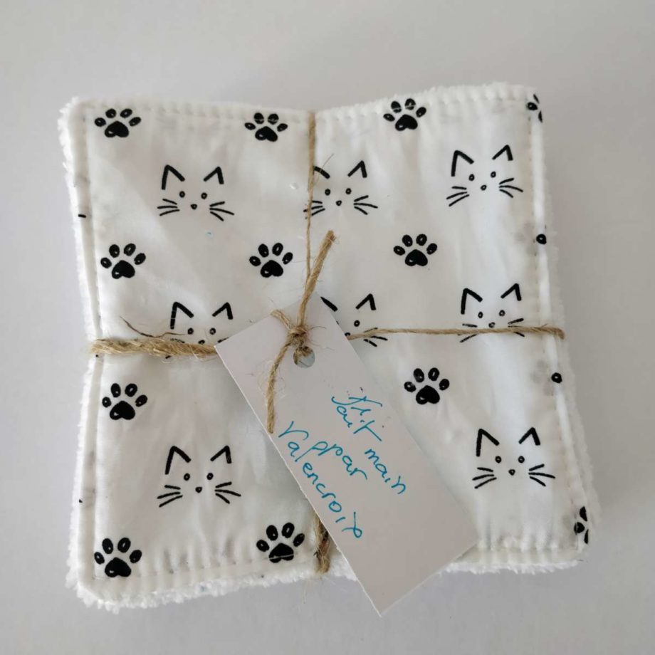 Lingettes lavables -  5 grandes lingettes "chats"
