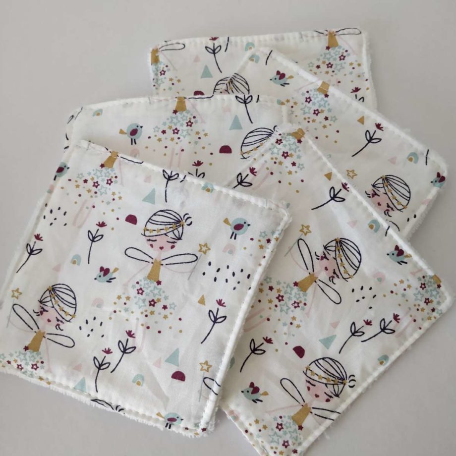 Lingettes lavables -  5 grandes lingettes "fées"